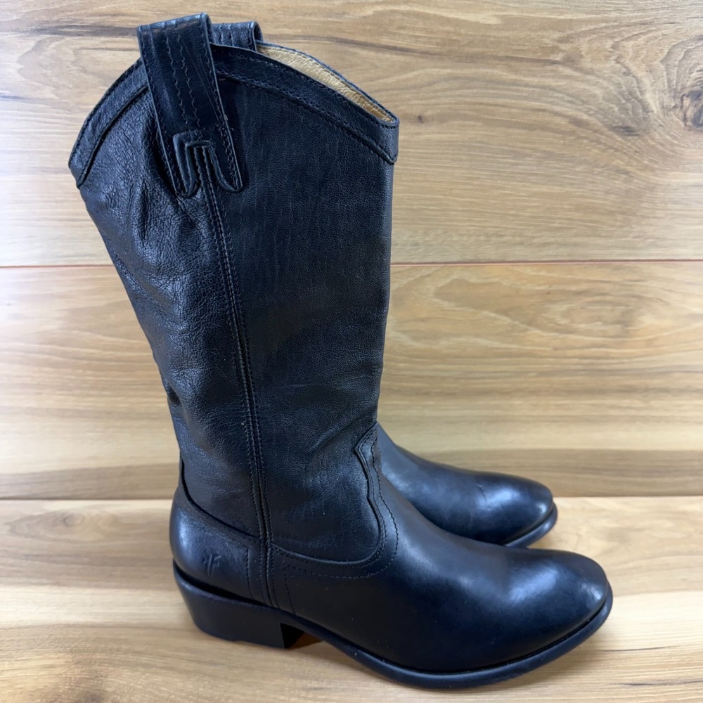 FRYE Carson Pull On Boot Womens 8.5 Black Leather Rodeo Americana Western